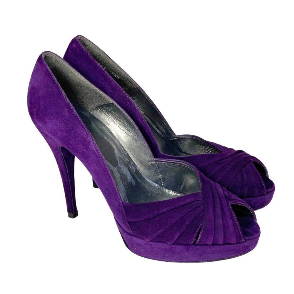 Stuart Weitzman Purple Suede Peep-Toe Heels